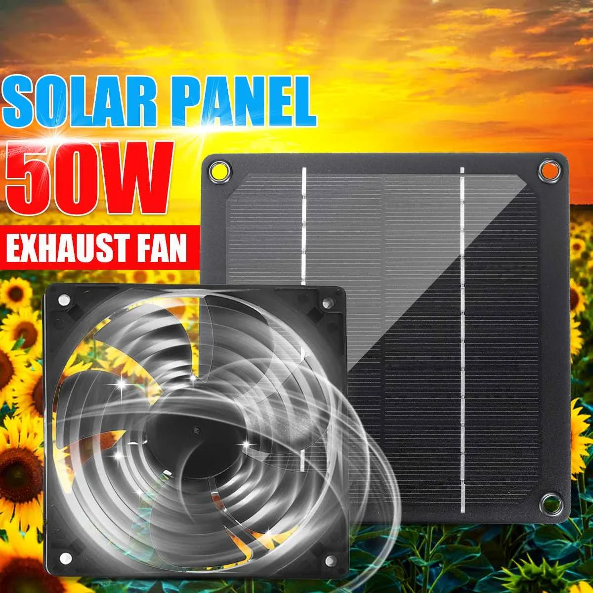 

50W 12V Solar Panel Powered Exhaust Fan Waterproof USB Solar Exhaust Fan for Dog Chicken House Greenhouse RV Car Fan Charger New