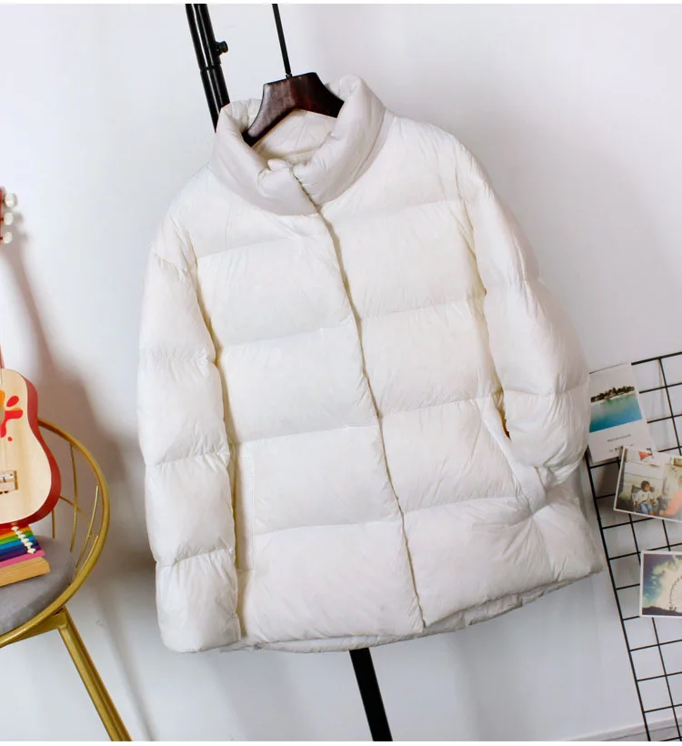 Schinteon Women Ultralight 90% White Duck Down Jacket Stand Collar Coat Casual Loose Winter Outwear High Quality 8 Colors