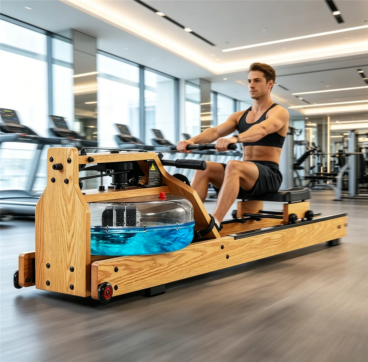 2026 Factory Operated High-quality Gym Specific Water Resistance Wooden Rowing Machine with Silent Aerobic Liquid Resistanceprom