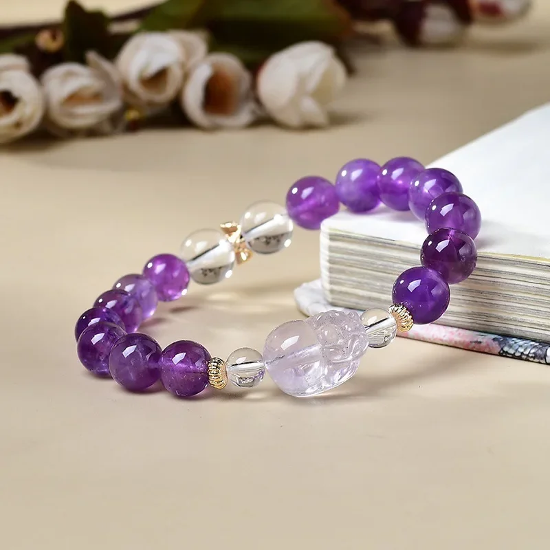 

Natural Amethyst White Crystal Pixiu Bracelet Women's Light Luxury Fashion Lucky Bracelet
