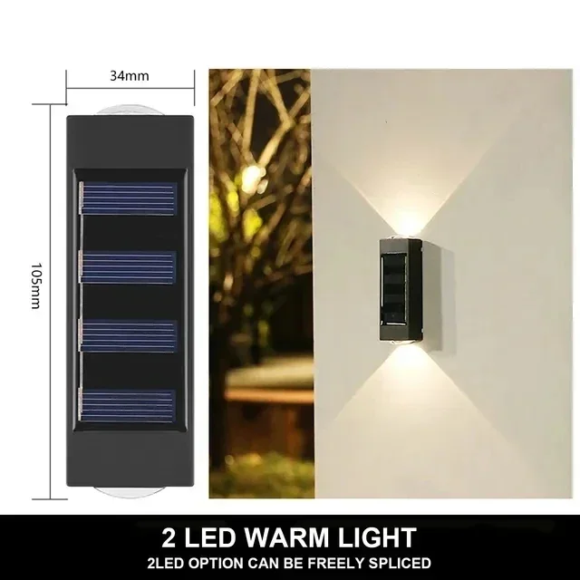 Buitenwandlamp op zonne-energie, 12 LED's, waterdicht tuinlicht, binnenplaatsbalustrade, decoratieve sfeerlamp, lichtgevende zonnelamp naar beneden