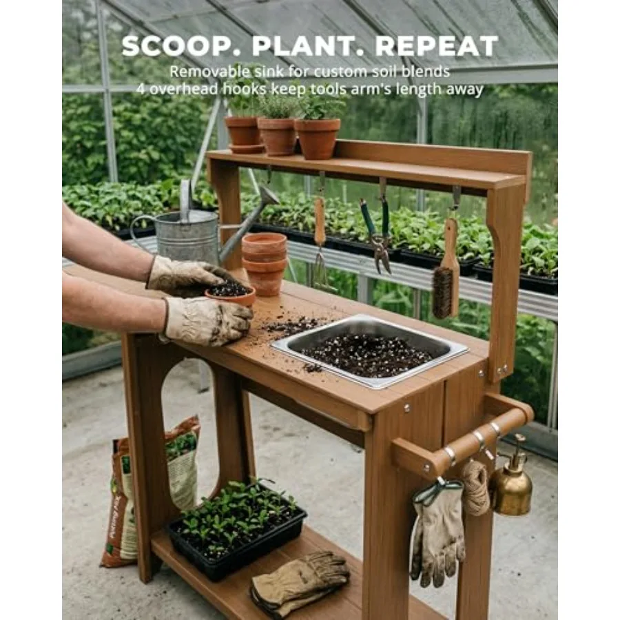 Outdoor Potting Bench Table with Removable Sink, All Weather