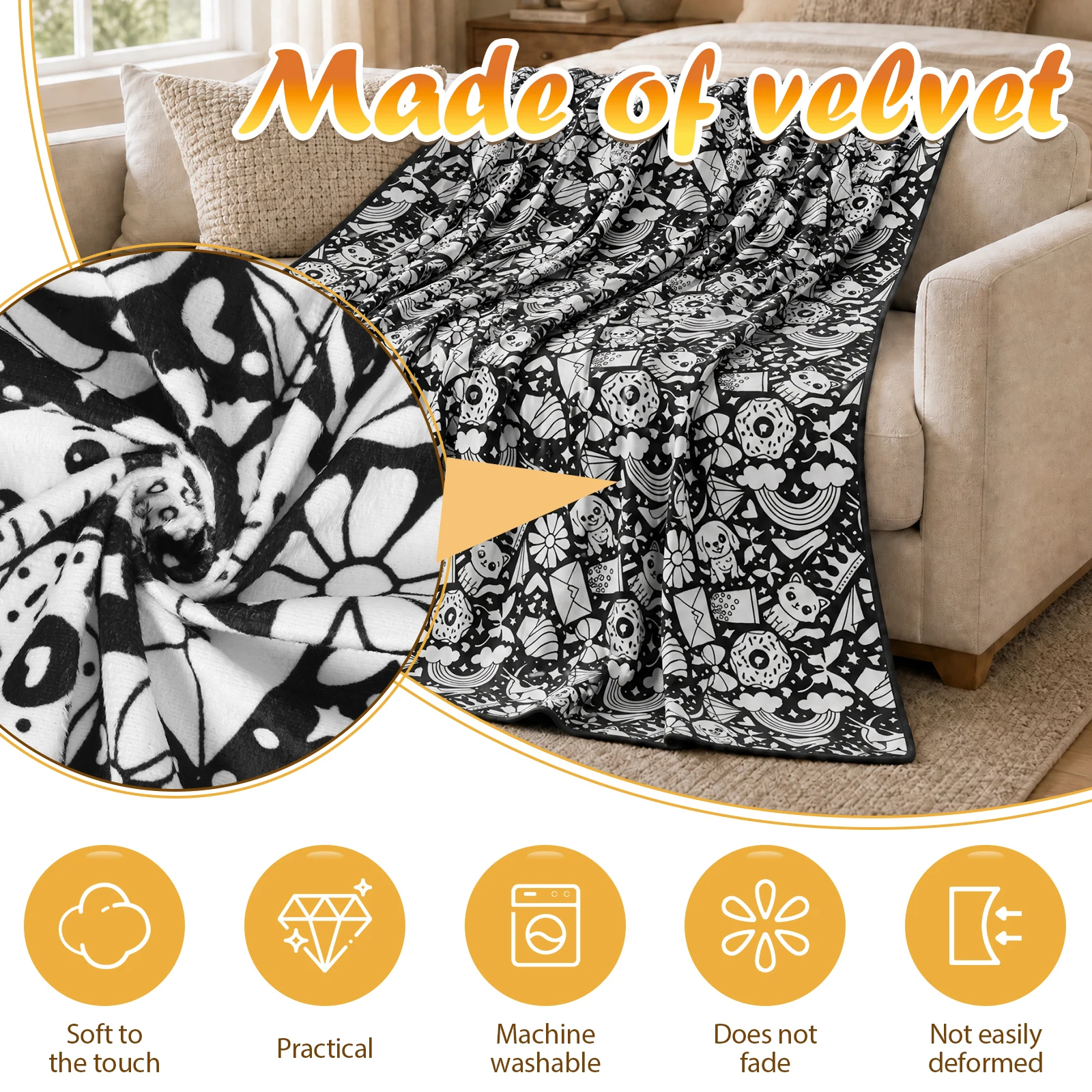DIY Coloring Blanket with 24 Colored Markers Fun Personalization Pattern Blanket Large Art Mat Group Activity Creative Present