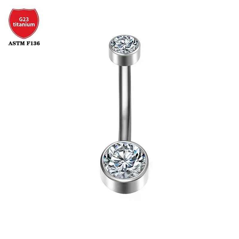 ASTM G23 Titanium Belly Button Piercing Industrial Hinge Segment External Helix Zircon Fashion Charming Body Jewelry Wholesale