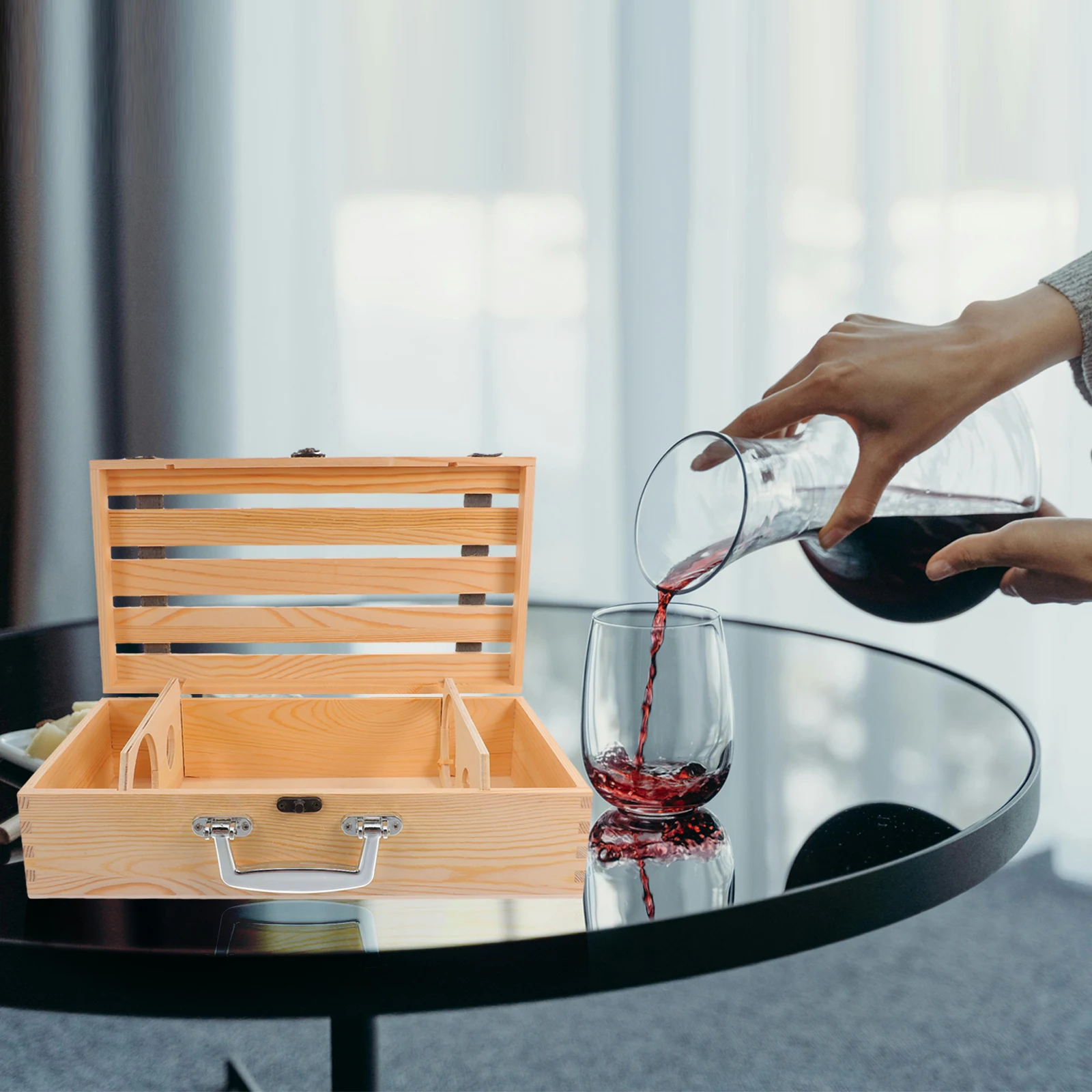 

Rustic Wooden Wine Gift Box With Handle Strong Natural Stitching Red Wine Storage Holder Party Supplies Vintage Wood