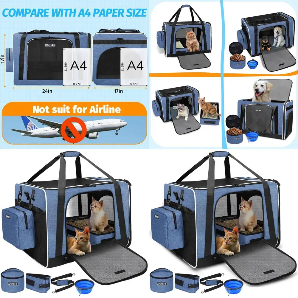 

Collapsible Soft-Sided Pet Carrier, 24x17x17, Litter Box Included, for Medium to Large Cats or Two Small Cats, Ideal for Car Tra