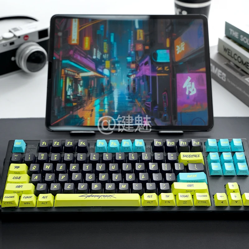 Cyberpunk keycap set with side engraving, translucent, original factory custom keycaps, five-sided sublimation printingwooting