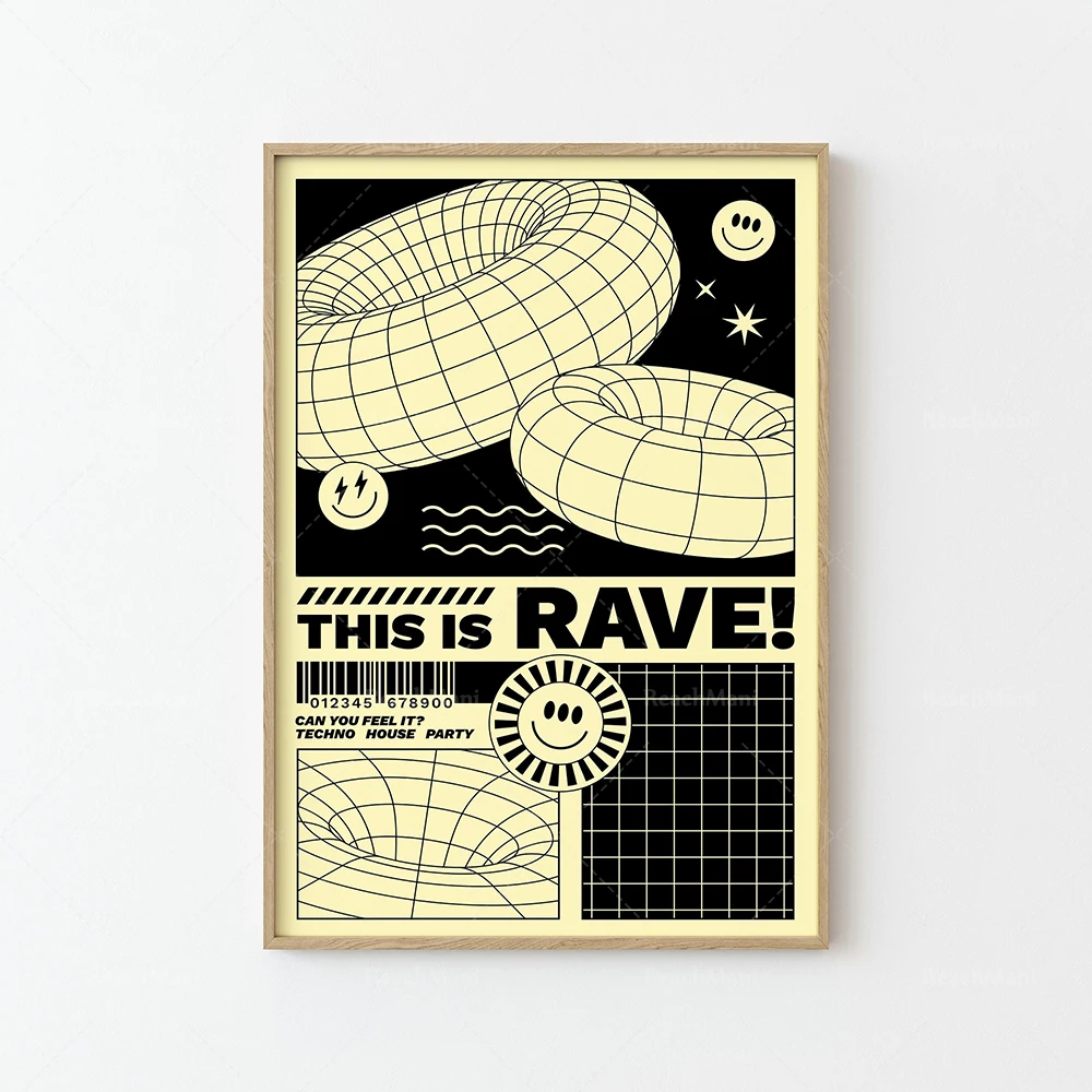 Whimsical Abstract Print, Balanced Abstraction, Greece, Garden, Psychedelic, Pink Rave Techno, Fashion Aesthetic Poster