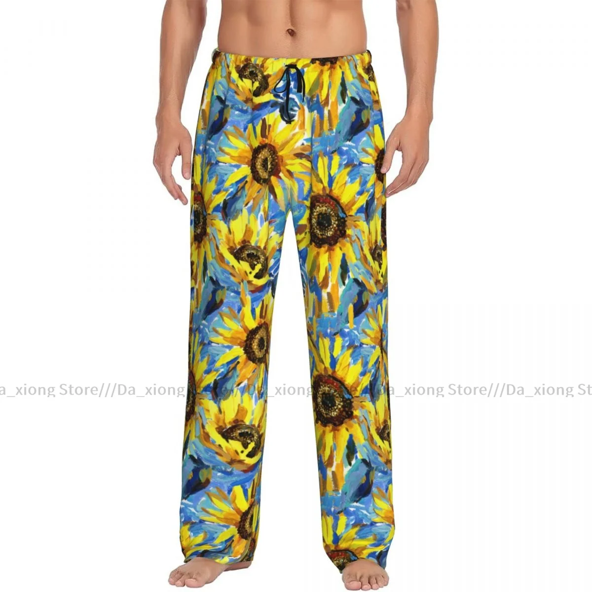 Ropa de dormir para hombre, pantalones sueltos para dormir, pijamas de girasoles, pintura de impresionismo, pantalones largos de salón, ropa informal para el hogar