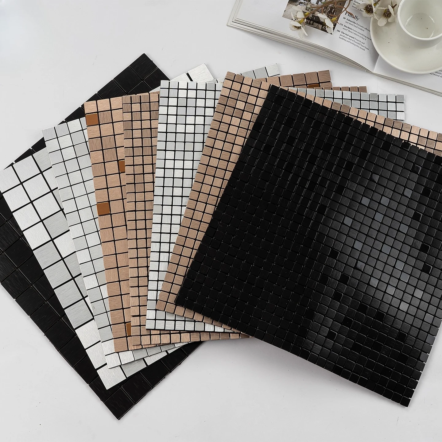 3d Metal Mosaic Wall Panel Kitchen Backsplash Tiles Peel and Stick SoundProof Wallpaper Background Wall Stickers for Bathroom