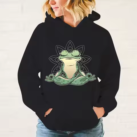 New Funny Frog Yoga Print Hoodie Women Men Casual Pullover Personalized Sweatshirt Plus Size