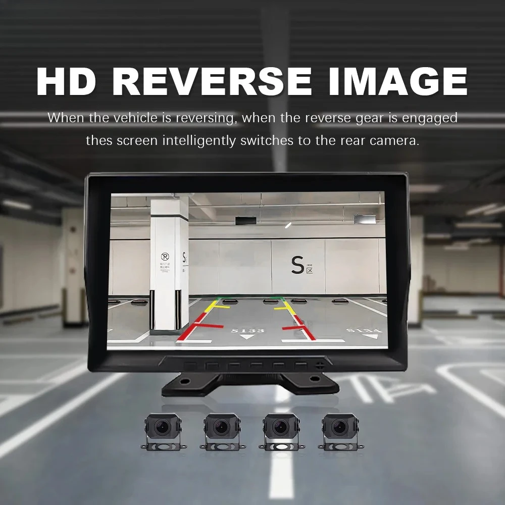 10.1 Inch IPS Touch Screen 4CH Vehicle CCTV DVR, 4 Channel Truck Surveillance Recorder with BSD Radar & Large Backup Display for