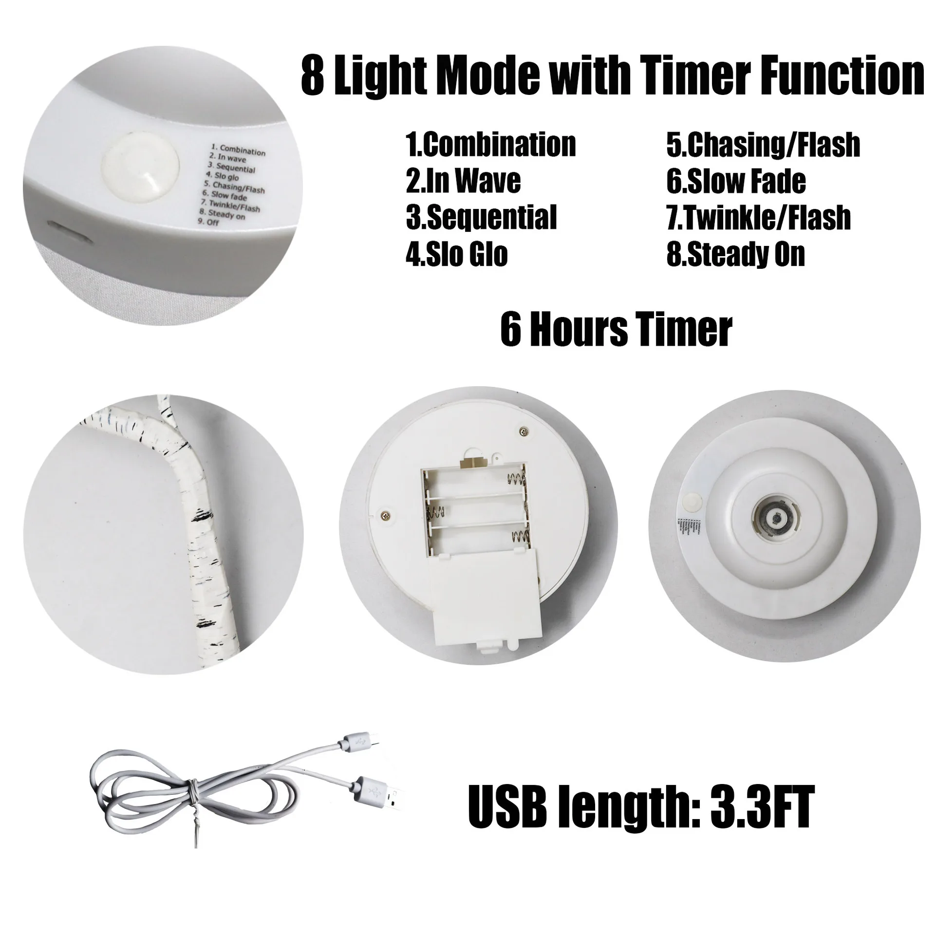 Luz LED nocturna de abedul, minilámpara de árbol de Navidad con 8 modos, USB/batería, mesita de noche, mesa decorativa, bonsái, luces nocturnas de