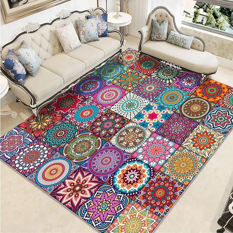 Retro Persian Style Carpets for Living Room Colorful Jacquard Decorative Foot Mats Non-slip Couch Sofa Floor Protector Area Rugs