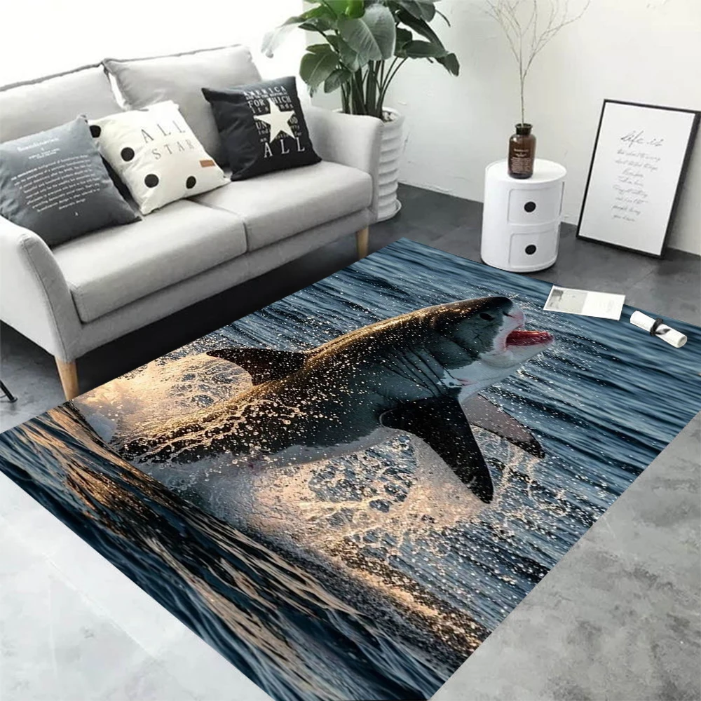 Sharks Leap Out of The Water Carpet Funny Shark Floor Mat Laundry Room Mat Laundry Decor Balcony Child Living Room Bedside Mats