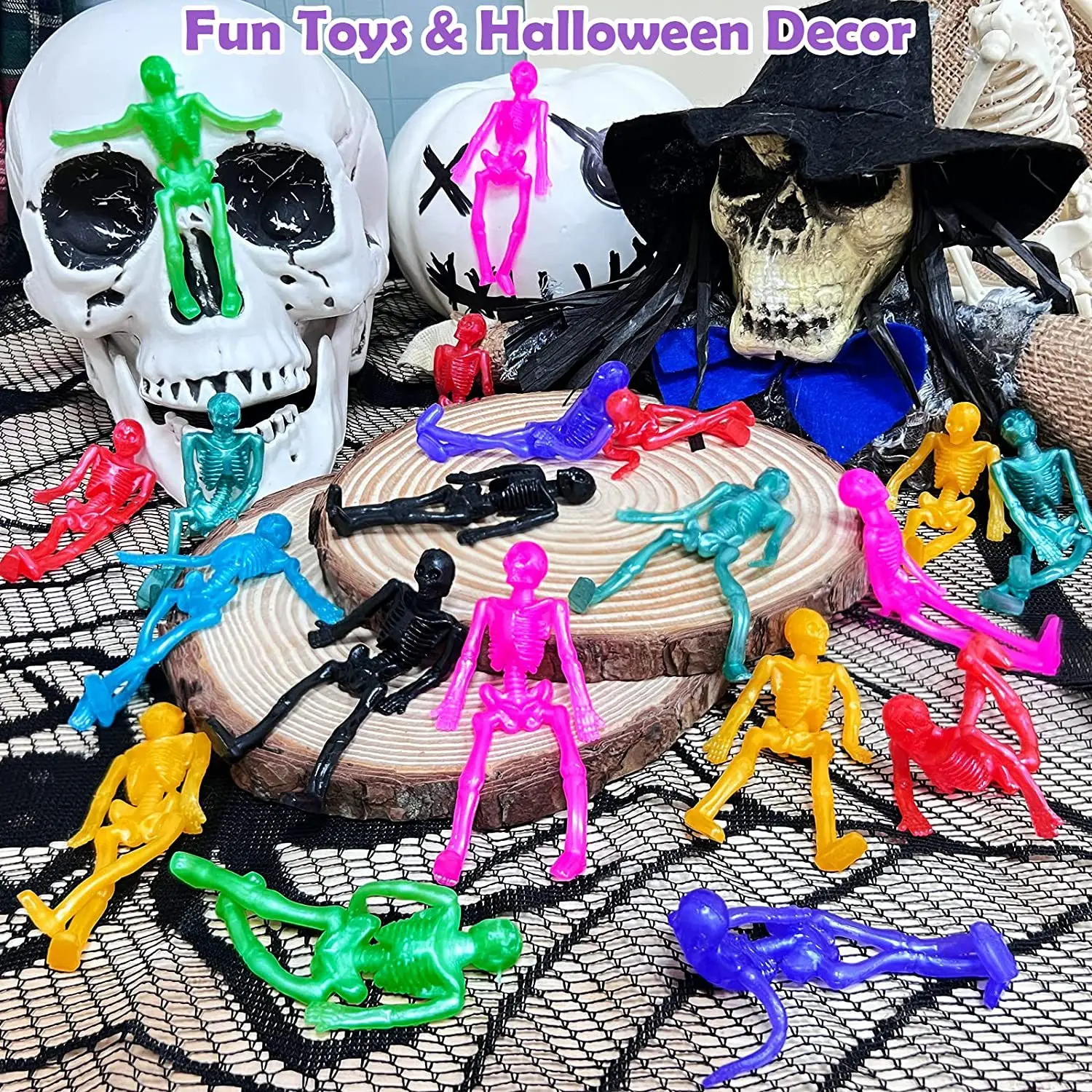 10 Pcs Stretchable Soft Rubber Skull Skeleton Zombie Doll Tricky Kids Toys Halloween Decor Party Props Fun Decompression Gift