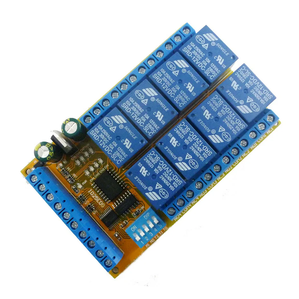 IO25E08 8 CH Multifunction Power Conditioner Sequencer Switch Interlock Latch Self-locking Momentary Relay Module DC 5V 12V 24V