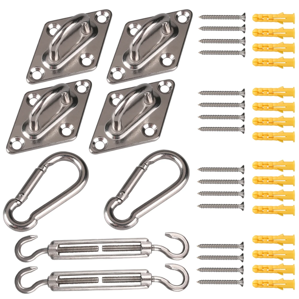 Awning Attachment Set Heavy Duty Sun Shade Sail Stainless Steel Hardware Kit for Garden Triangle Square Rectangle Fixing Accesso