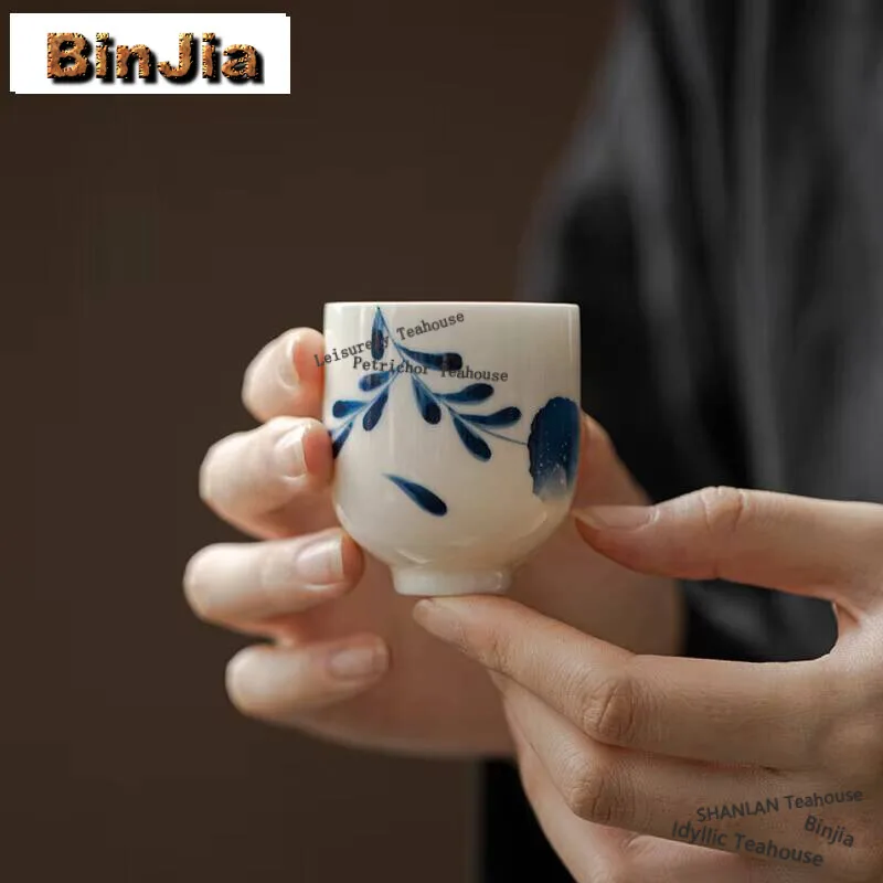 2pc/set Apricot White Handmade Master Cup Hand Drawn Embroidered Ball Flower Teacup Aesthetic Jug Fragrance Cup Teaware 60ml