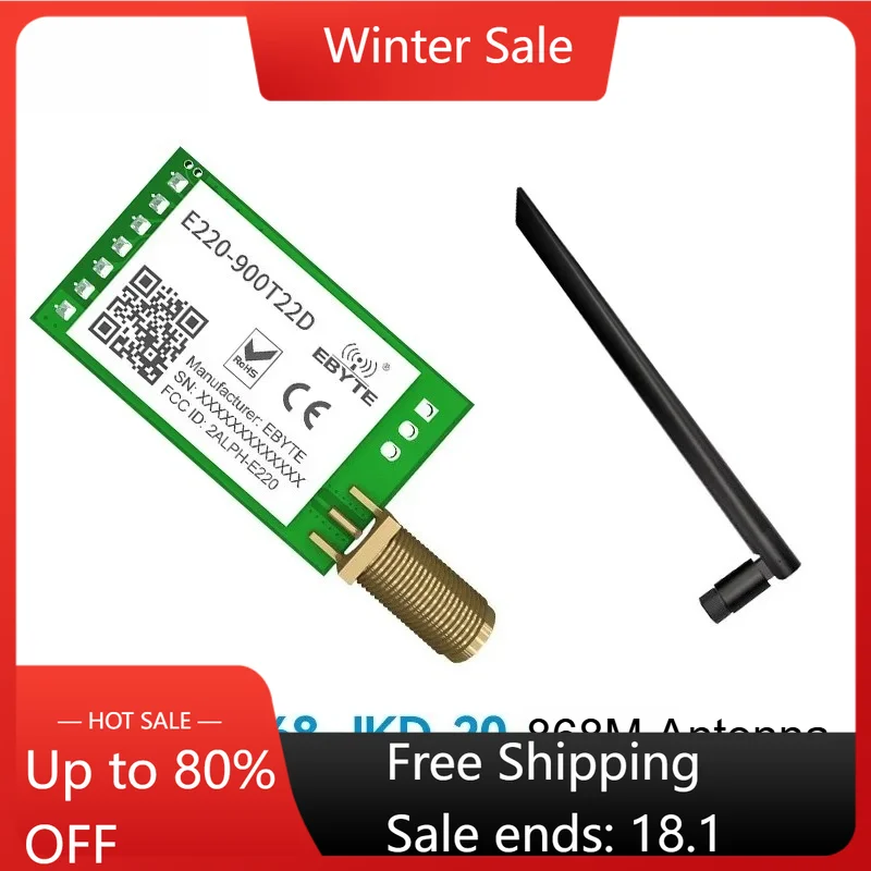 LLCC68 LoRa 868MHz 915MHz Wireless Module 22dBm Long Range 5km CDSENET E220-900T22D SMA-K UART RSSI Transmitter Receiver DIP