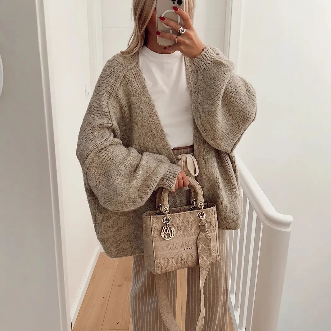 Women's Casual Loose-Fit Solid Color Medium-Length Knit Sweater Cardigan Jacket New Style Cross-Border Fast Selling