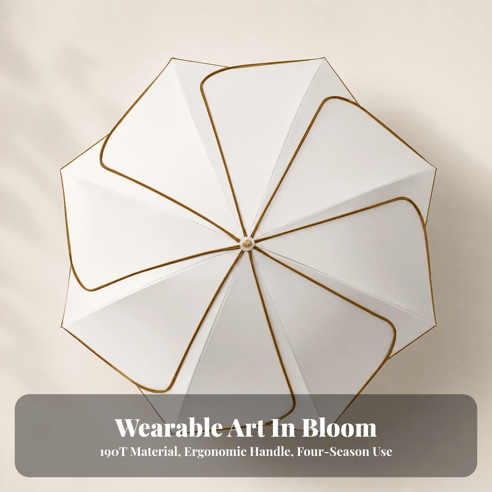 8-Rib Umbrella with Pongee Canopy Water Repellent Petal-Shaped Canopy Umbrella Long-Lasting Safeguarding for Daily Commuting