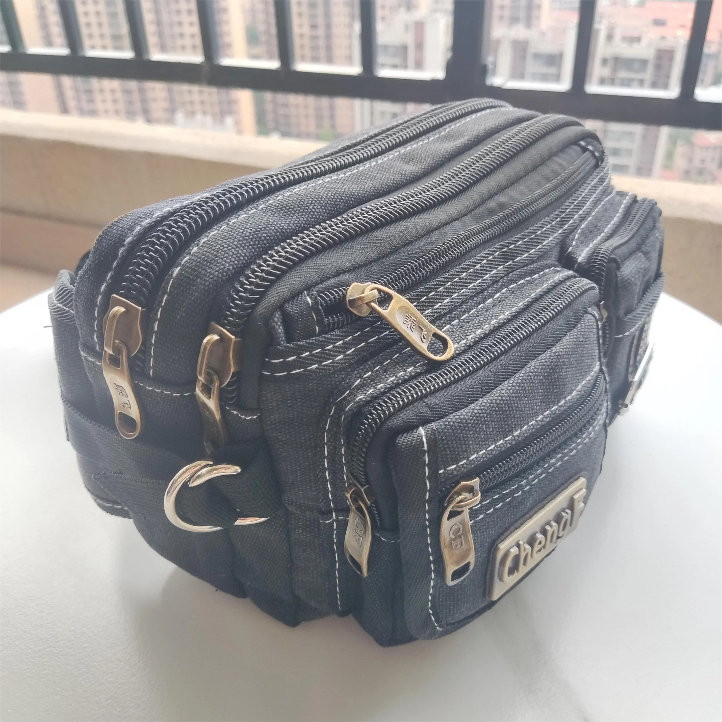 Vintage Canvas Bauchtasche mit mehreren Reißverschlusstaschen, verstellbarem Riemen, lässige Outdoor-Reise- und Fahrradtasche für Herren, für den täglichen Gebrauch – Detail 13
