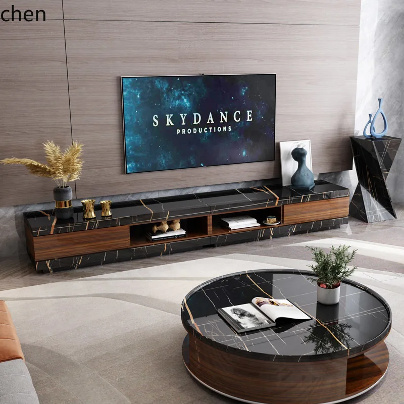 ZWS. Natural marble TV cabinet black and white gray simple small apartment postmodern minimalist light luxury furniture