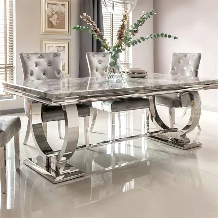 

Modern light luxury marble dining table and chair combination Italian rectangular dining table chair simple household stainless