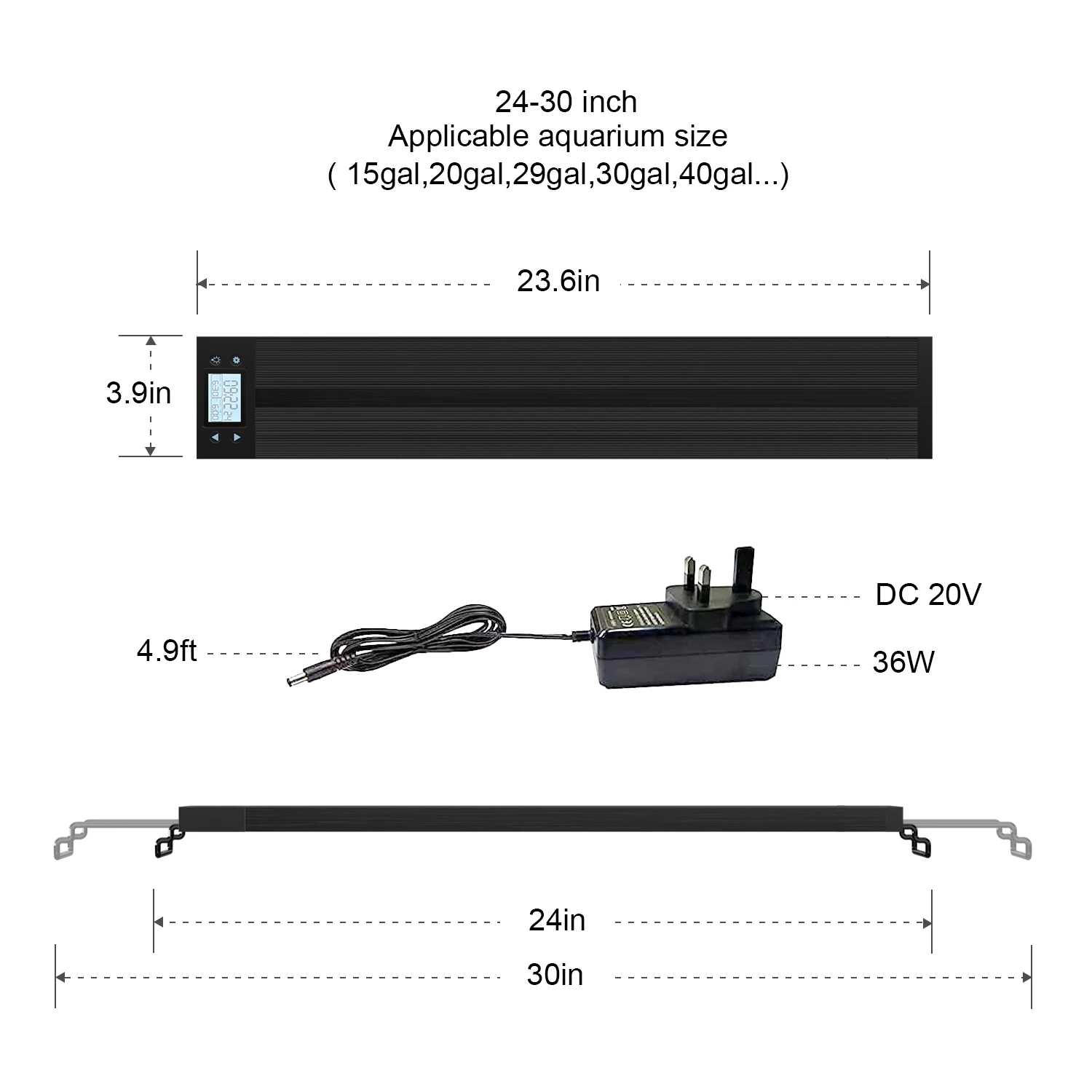 Fish tank accessories Aquarium light programmable LED 7color aquarium light 18w 24w 36w 30-60cm lighting fish light direct sales