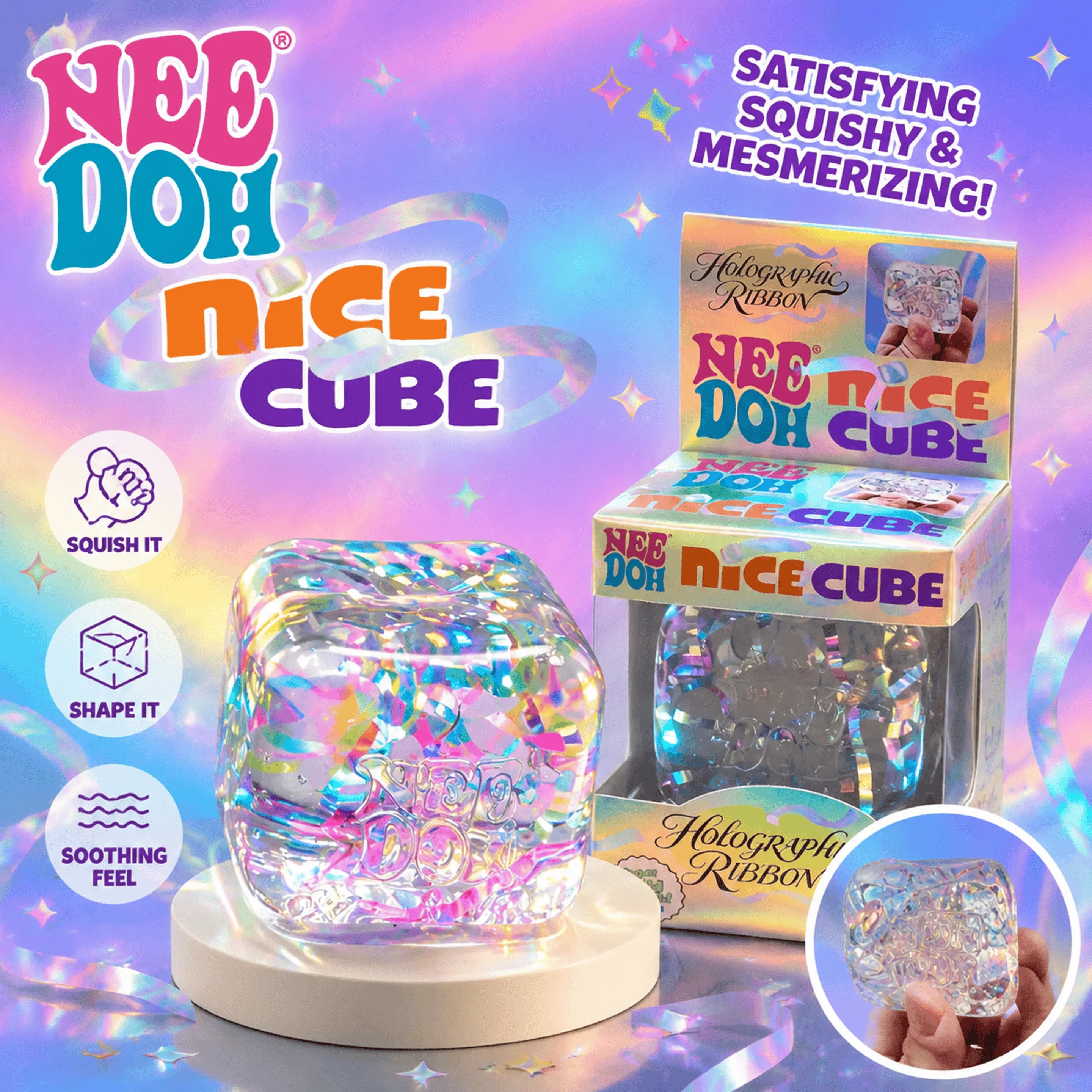 Schylling NeeDoh Square Squishy Fidget Toy Soft Squeeze Stretch Sensory Toy Anxiety & ADHD Stress Relief Christmas Holiday Gift