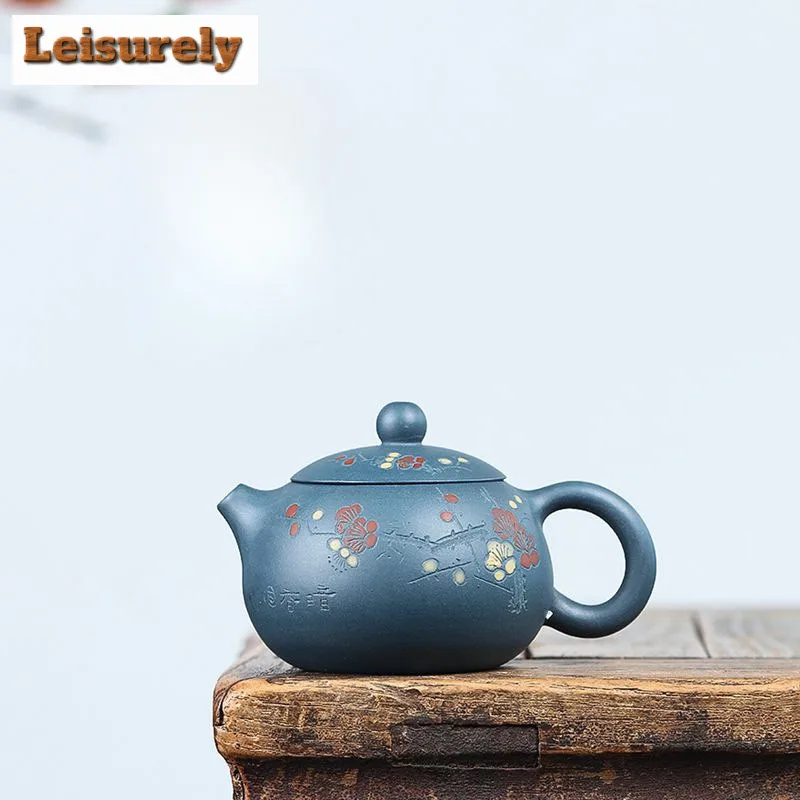 240ml Yixing Purple Clay Teapots Handmade Plum Blossom Xishi Pot Raw Ore Azure Mud Tea Maker Kettle With Strainer Zisha Tea Set