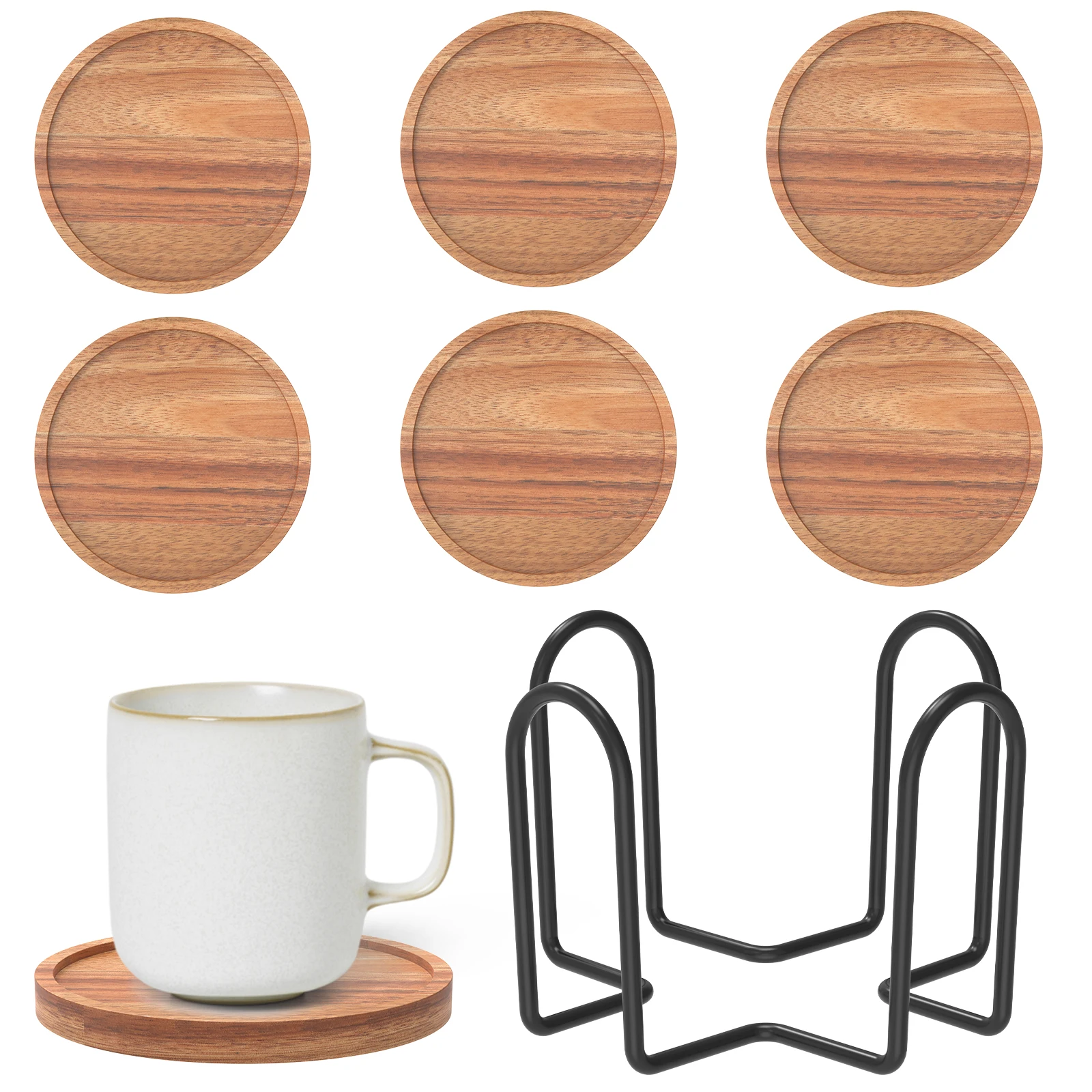

Wood Cup Holder Set With Organizer Rack Versatile Anti Slip Bottom Absorbent Cup Pad for Farmhouse Bar Coffee Table Cup Pad