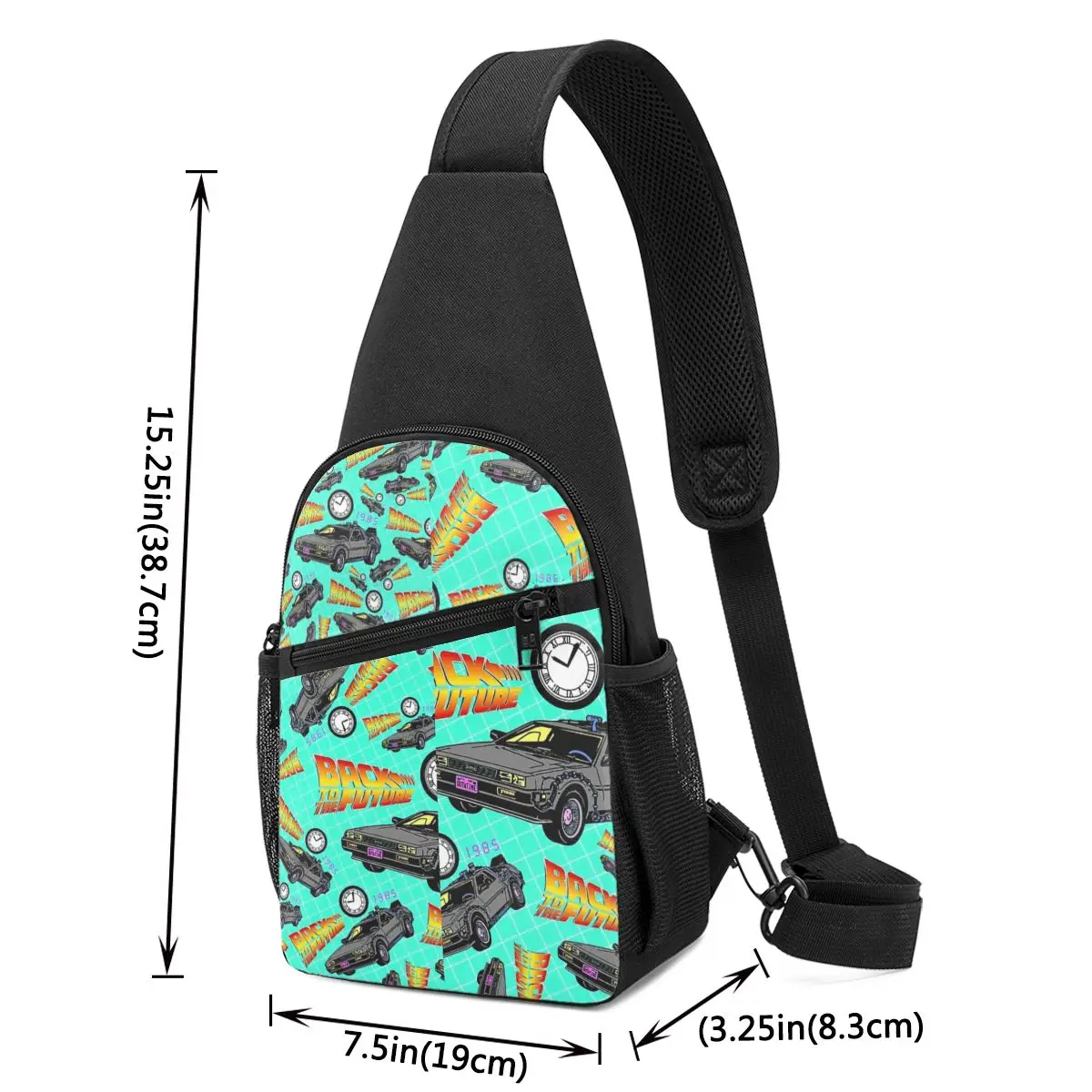 Back To The Future DeLorean Pattern Chest Bag Men Sling Crossbody Backpack Chest Bag Travel Hiking Daypack Shoulder Bag