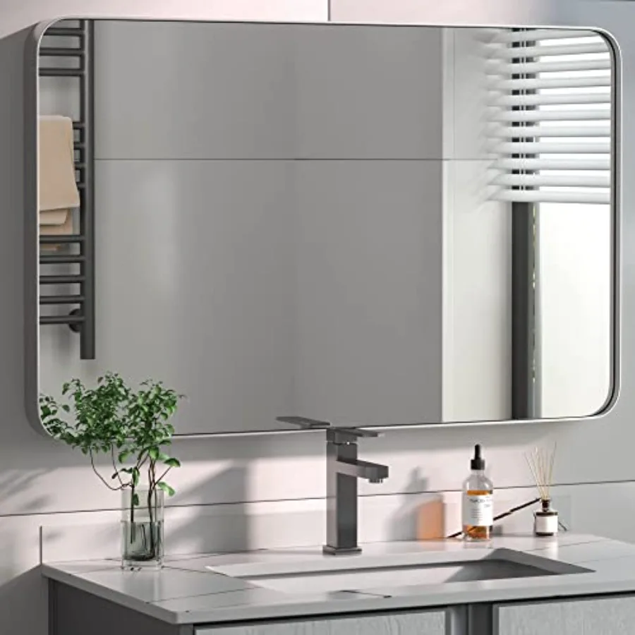 

24x36-Inch Brushed Nickel Bathroom Vanity Mirror for Wall 304 Stainless Steel Silver Frame, Rectangle Farmhouse Style, Vertical