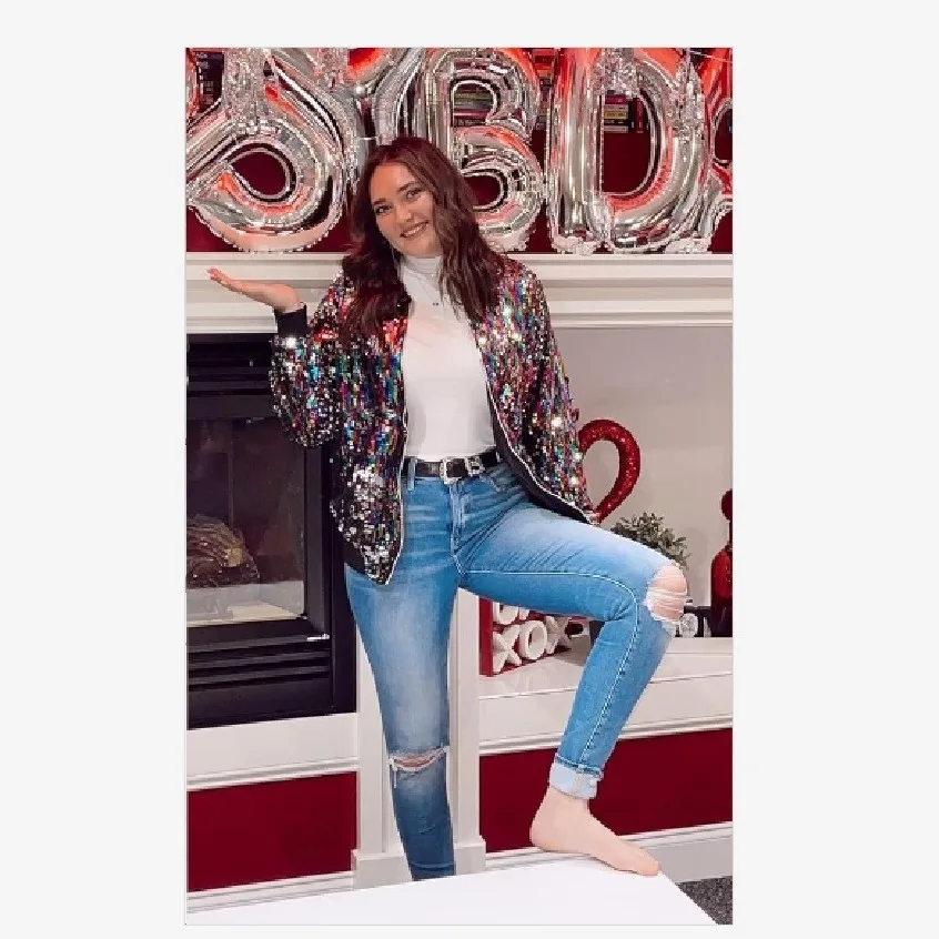 Beaded Zipper Baseball Jacket Colorful Jacket Sequins Women's Jacket