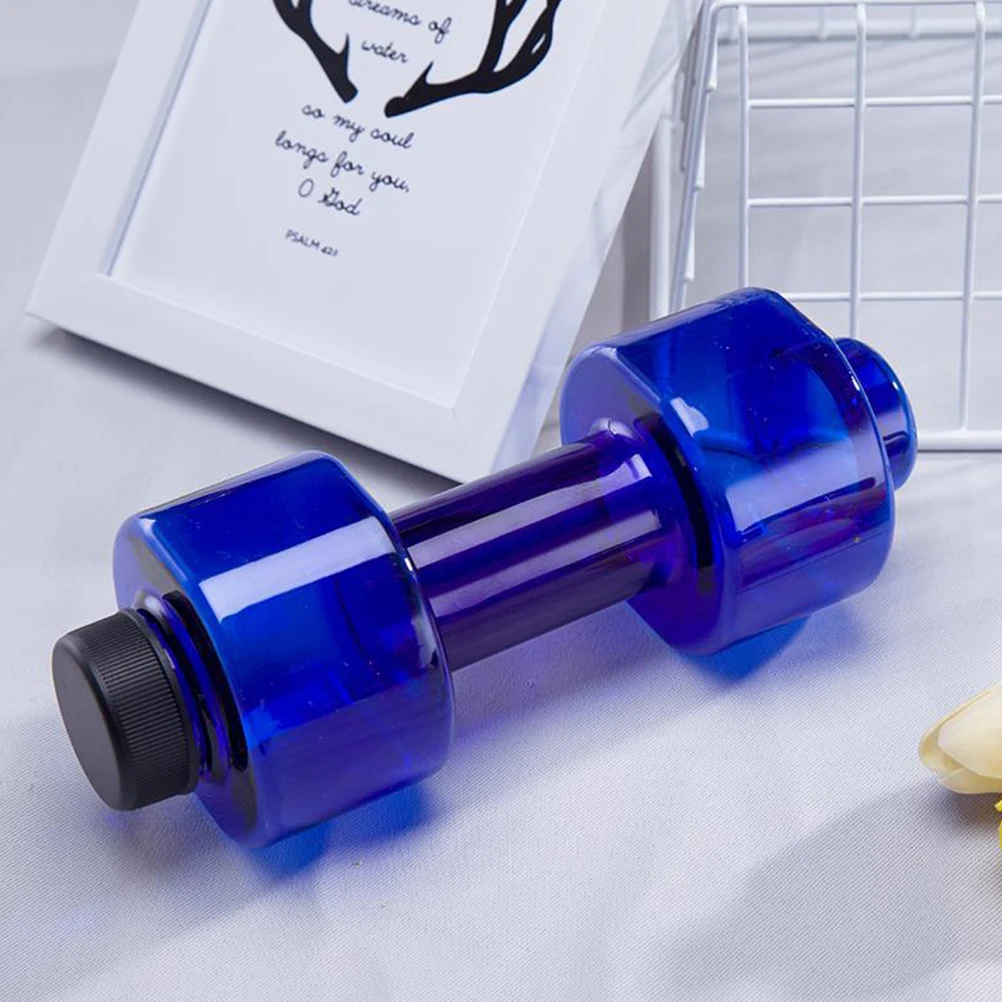 

Dumbbell Water Bottle 600Ml Blue Plastic Fitness Sports Bottle Lightweight Portable Gym Travel Exercise Hydration