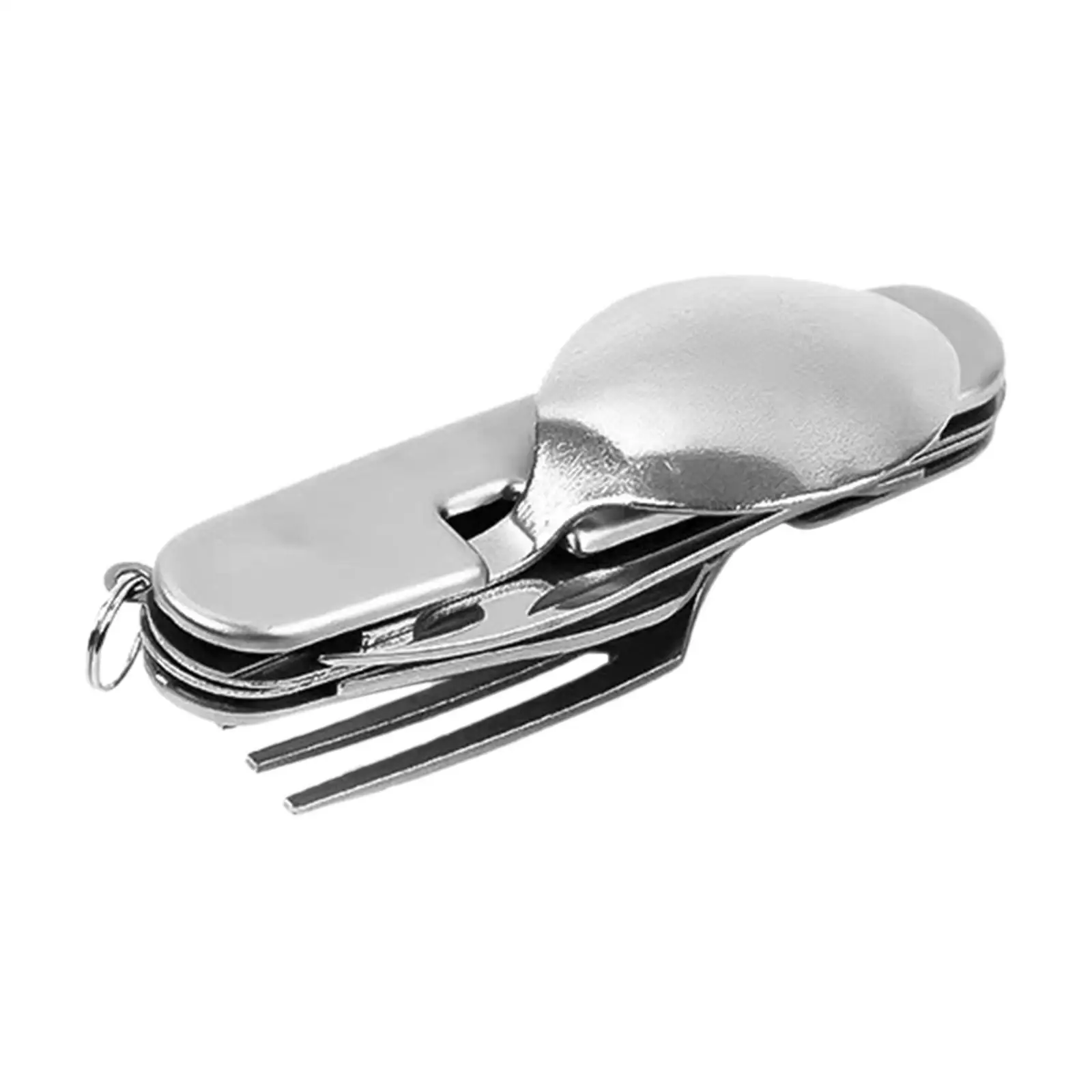 5 in 1 Camping Utensils Eating Multi Tool Folding Stainless Steel Spoon Fork Knife Corkscrew and Can Opener Set for Kitchen