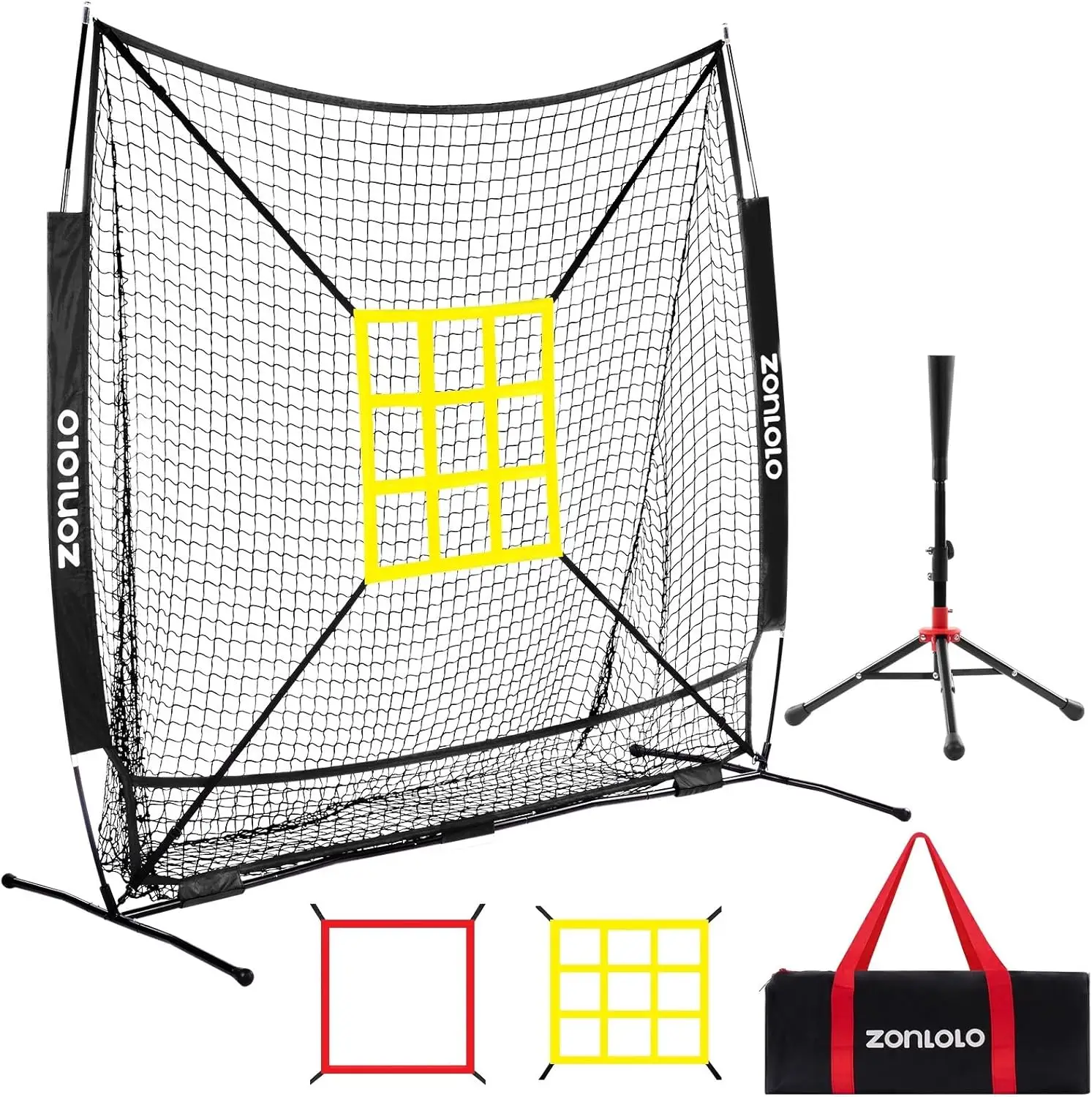 

6x6ft Baseball & Softball Hitting Net with Sturdy Bow Frame, Batting Tee, Strike Zone for Kids