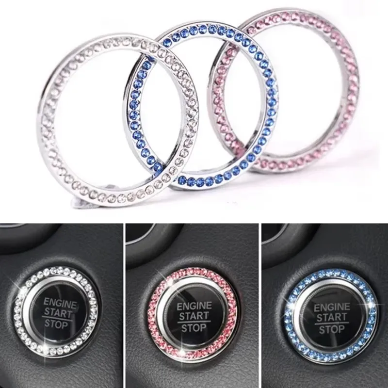 1/2PCS Crystal Rhinestone Car Engine Start Stop Decoration Ring, Bling Car Interior Accessories for Women, Push to Start Button