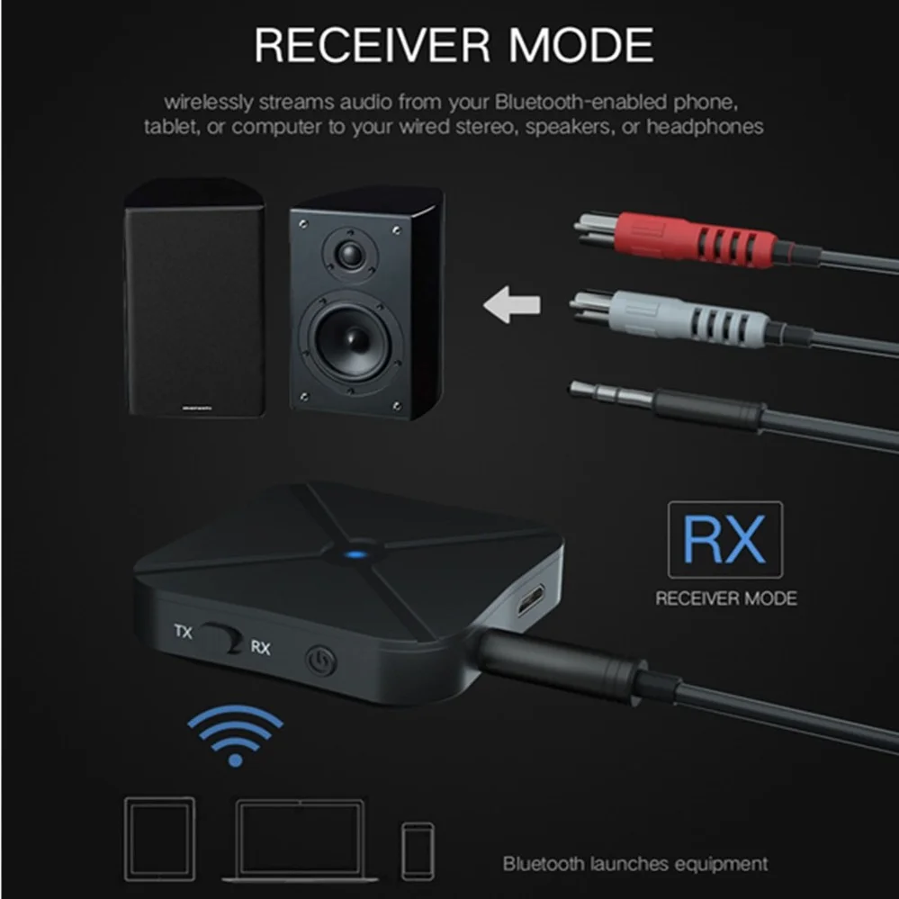 PzzPss-receptor y transmisor Bluetooth 5,0 4,2, adaptador inalámbrico de Audio y música estéreo, RCA, conector auxiliar de 3,5 MM, para altavoz, TV,