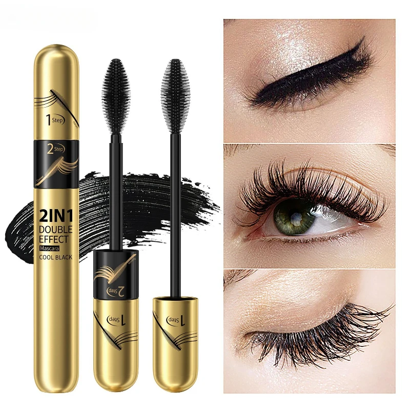 Double-effect Two-in-one Slender Curled Mascara Waterproof and Non-smudging Makeup Long and Curling Cosmetics Mascara