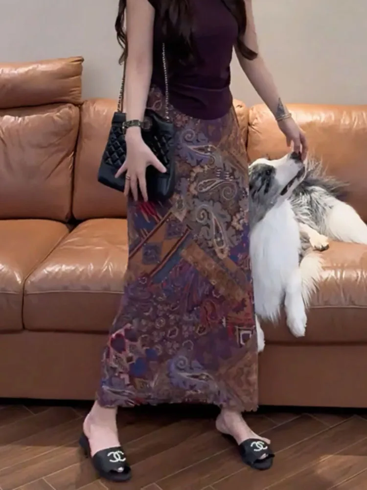 

High Waist Printed Wrap Skirt Ethnic Sle Individuali Trend Summer New Design Women's Faion Long Skirts