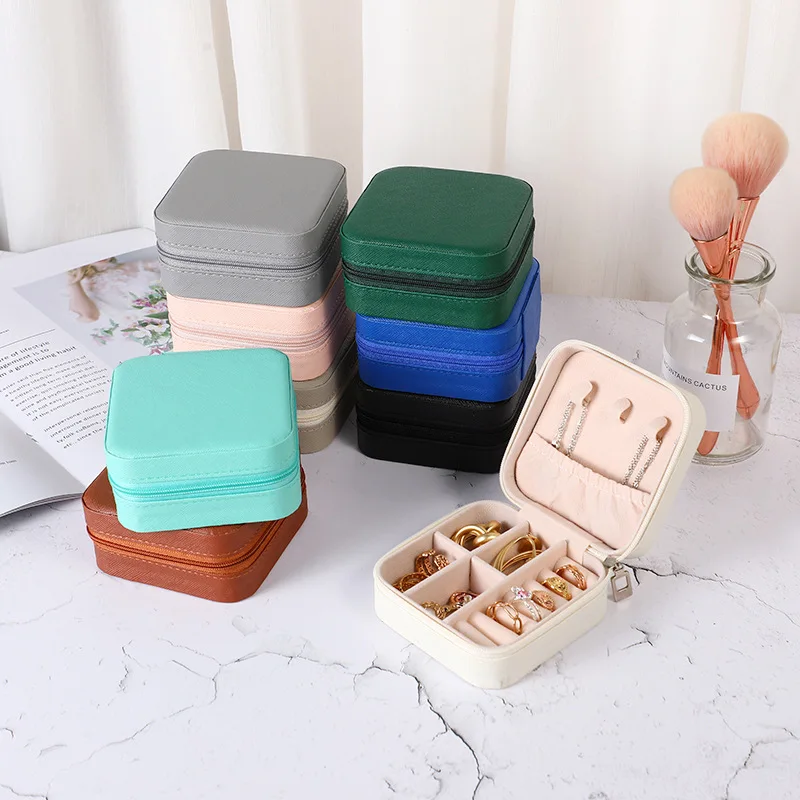 Portable PU Jewelry Box Small Travel Storage Case Rings Earrings Bracelets Necklace Single Layer Organizer Gift Accessories