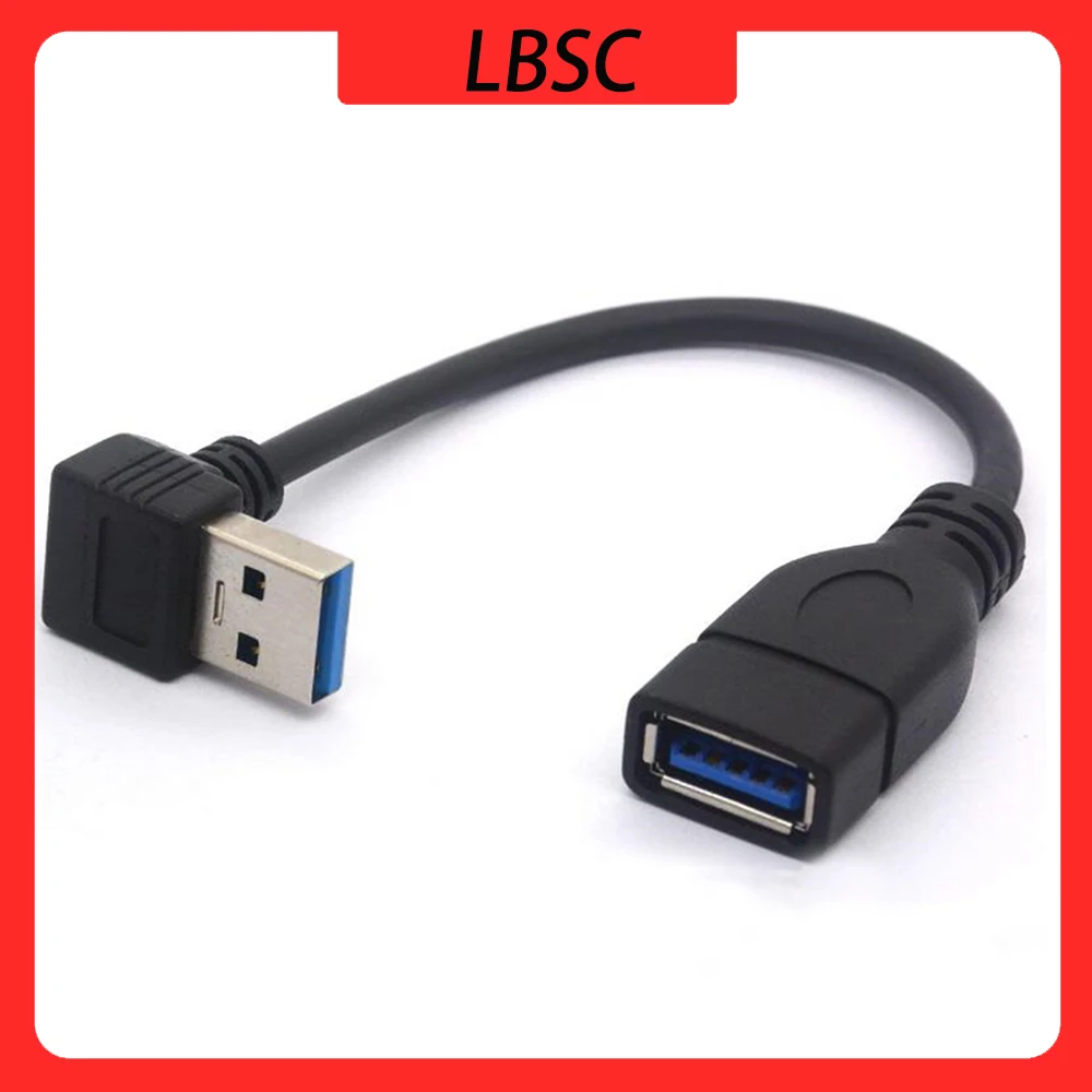 LBSC krótki kabel USB 3.0 przedłużacz kabla, 90 stopni w lewo pod kątem rodzaj USB A męski na żeński przewód 5 gb/s szybkość przedłużacz-15cm (w dół)