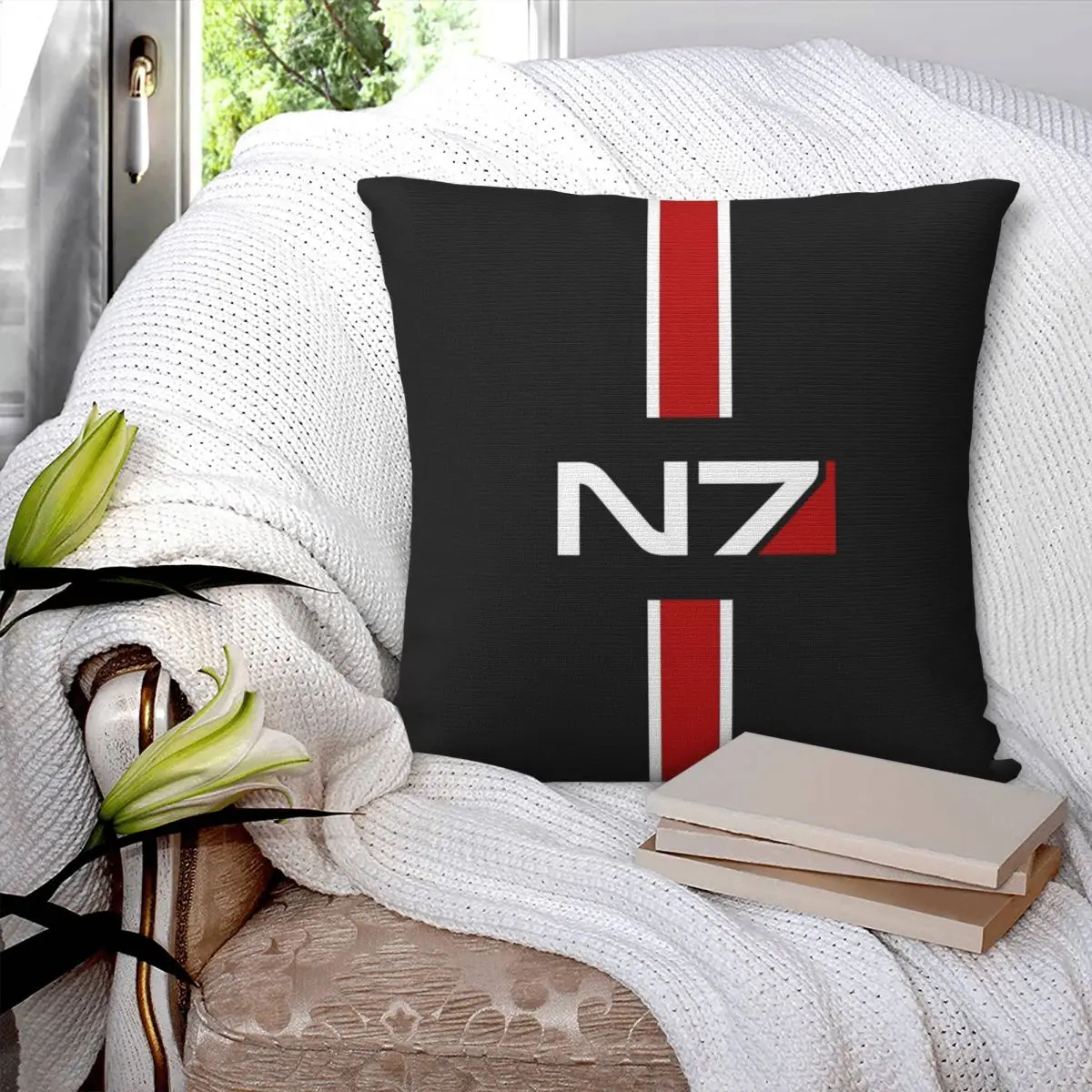 N7 Emblem, Mass Effect Square Pillowcase Pillow Cover Polyester Cushion Zip Decorative Comfort Throw Pillow for Home Sofa