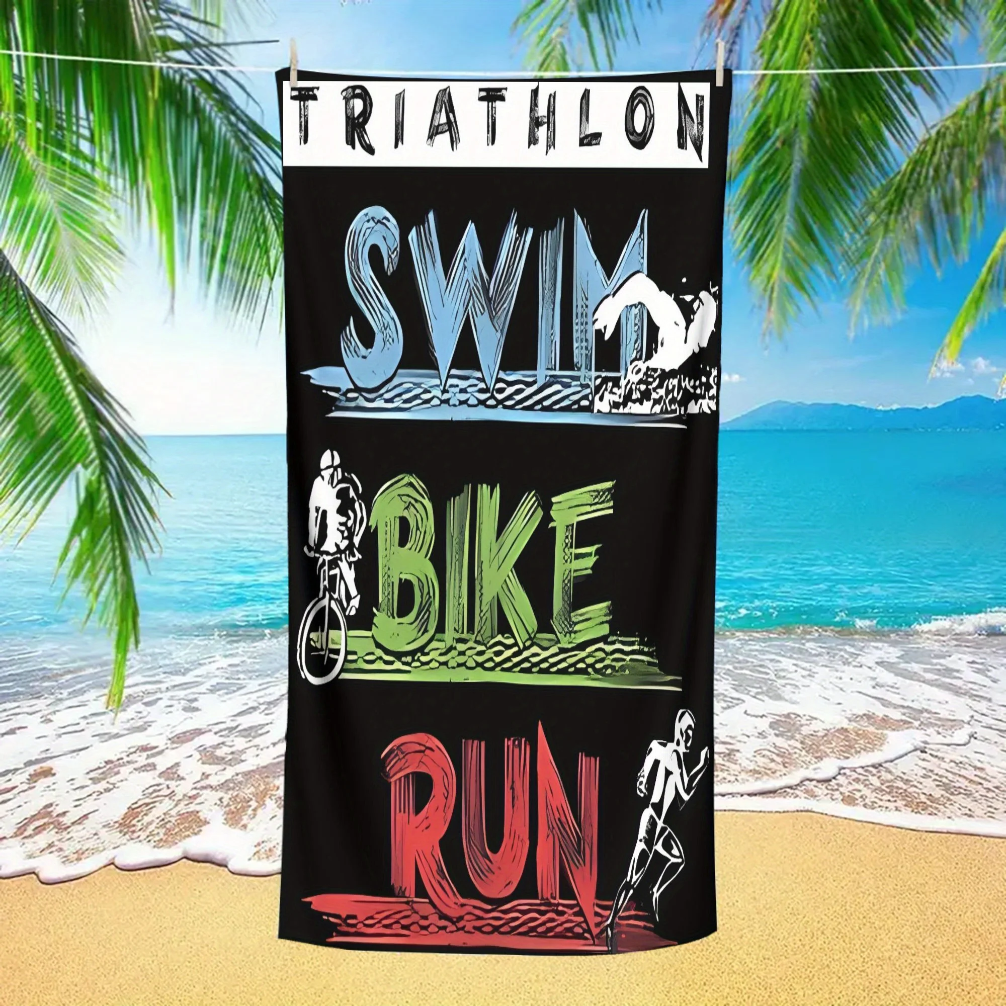 Swim Bike Run Triathlon Beach Towel, Quick Dry Soft Absorbent Microfiber Lightweight for Outdoor Camping Seaside Vacation