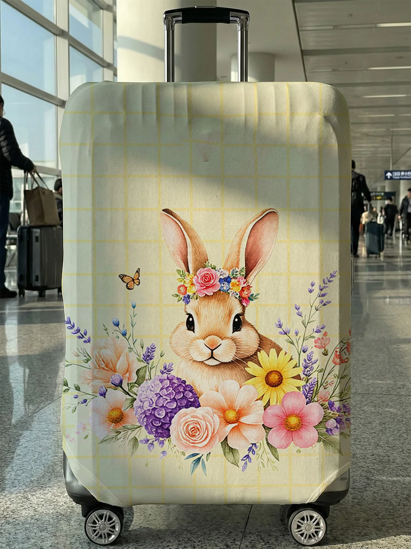 

Чехол для багажа с пасхальным венком, кроликом и цветочным клетчатым узором, подходит для чемоданов 18-32 дюймов, чехол на ручку чемодана, дорожные аксессуары