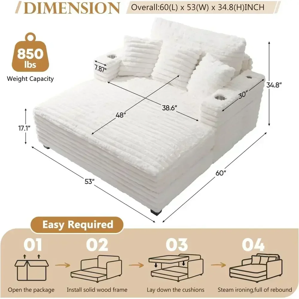 Oversized Upholstered Chaise Lounge Sofa Bed with Pillows, Armrests, and Sleeper Couch, Ideal for Living Room, Beige