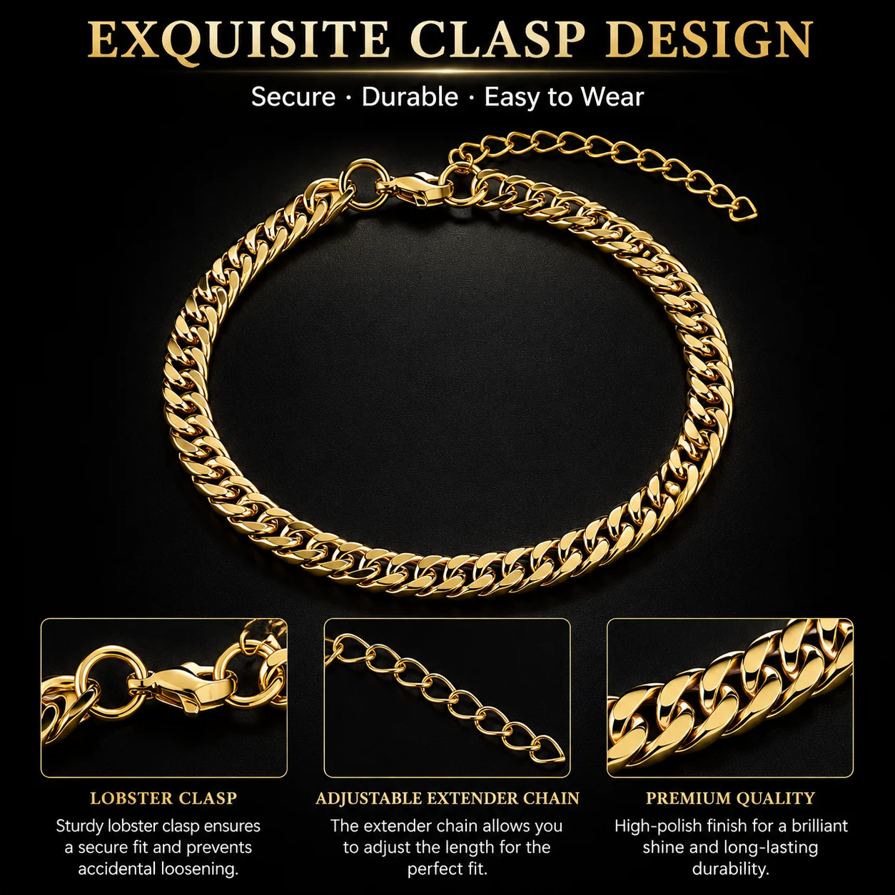 4 Sides Mirror Polished Double Weave Cuban Bracelet Silver Thick Chain Adjustable Lobster Clasp Stainless Steel Hip Hop Jewelry